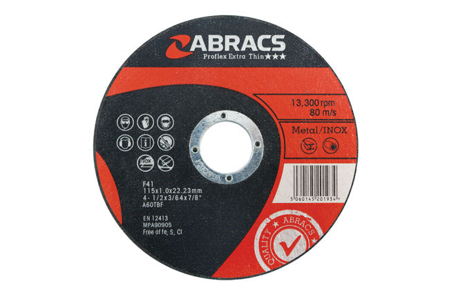 Abracs Extra Thin Flat Cutting Discs 115mm x 1.0mm 5pc