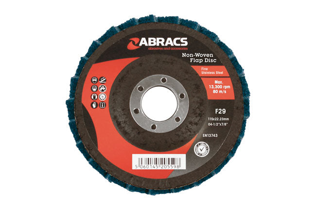 Abracs Non-Woven Flap Discs, Fine 115mm 5pc