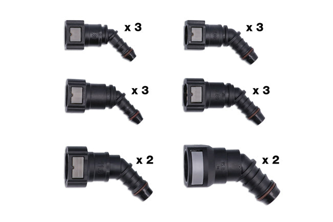 Assorted 45° Angled Fuel Line Quick Connectors 16pc