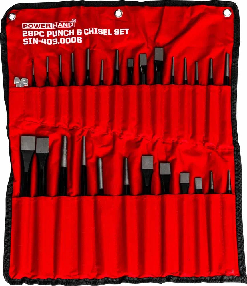 28pcs Punch + Chisel set in canvas roll By Powerhand