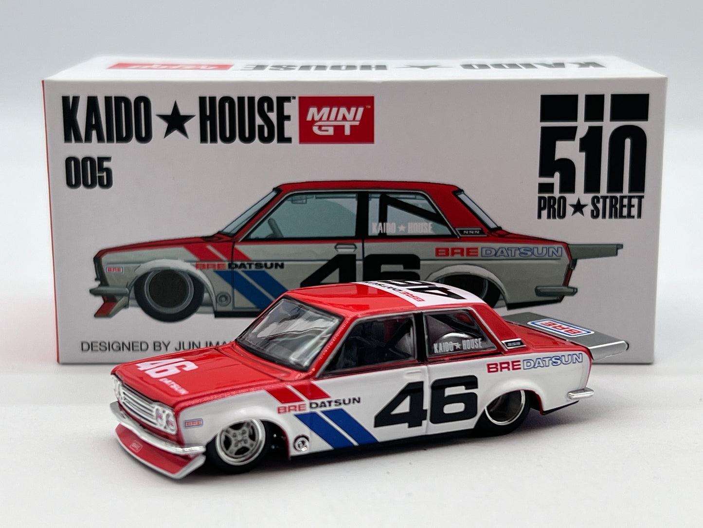 Datsun 510 Pro Street #46 V1 White Red Kaido House Mini GT 005 1/64