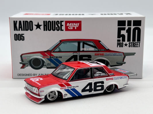 Datsun 510 Pro Street #46 V1 White Red Kaido House Mini GT 005 1/64