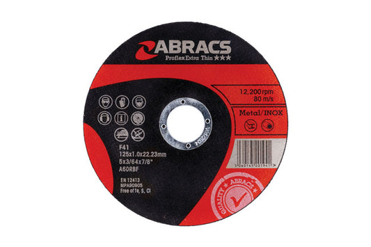 Abracs Extra Thin Flat Cutting Discs 125mm x 1.0mm 10pc