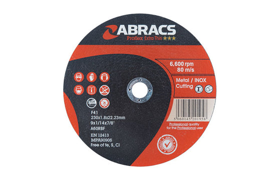 Abracs Extra Thin Flat Cutting Discs 230mm x 1.8mm 5pc