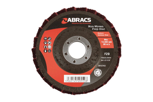 Abracs Non-Woven Flap Discs, Medium 115mm 5pc