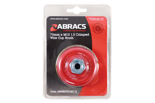 Abracs Crimped Cup Brush 75mm x M10 1.5 Pitch 1pc