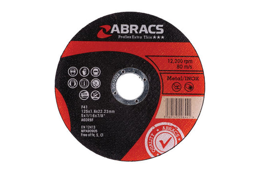 Abracs Extra Thin Flat Cutting Discs 125mm x 1.6mm 10pc