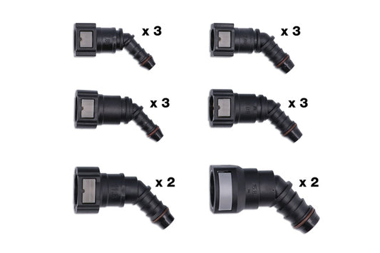 Assorted 45° Angled Fuel Line Quick Connectors 16pc