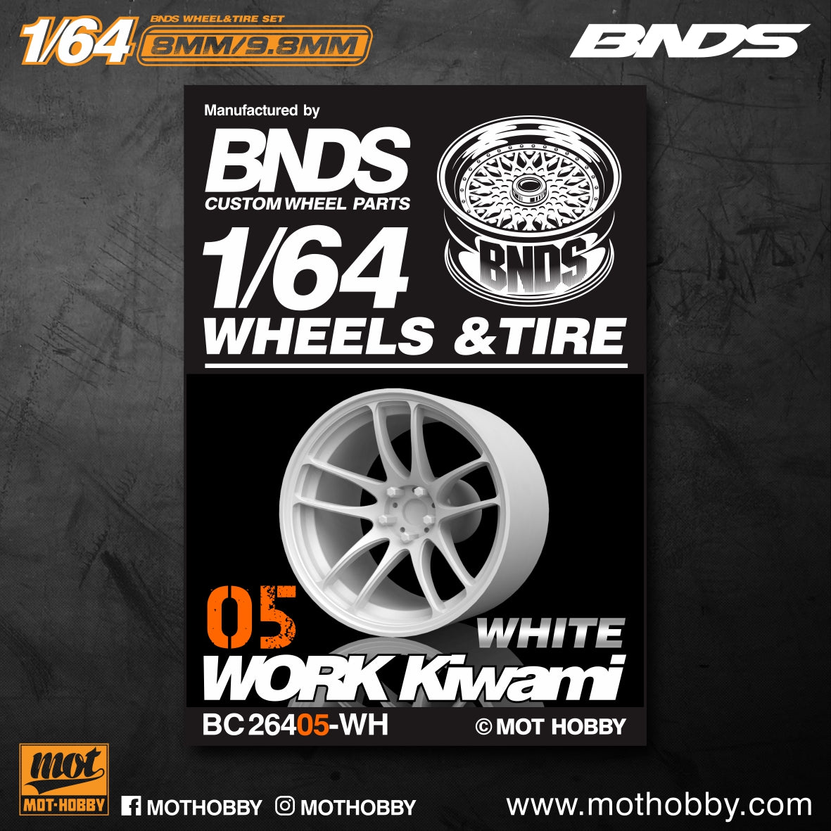 Mot Hobby BNDS . ABS Plastic 1/64 Wheel and Tire Sets - GUN METAL - Select Options From Menu