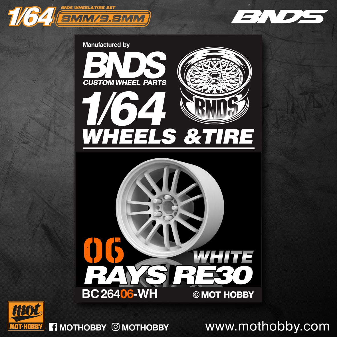 Mot Hobby BNDS . ABS Plastic 1/64 Wheel and Tire Sets - BLACK CHROME - Select Options From Menu