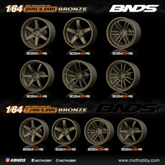 Mot Hobby BNDS . ABS Plastic 1/64 Wheel and Tire Sets - BRONZE - Select Options From Menu