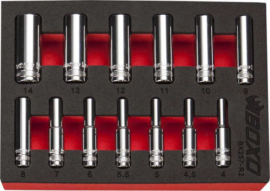 12 PT 1/4" Deep Socket Set In EVA Foam By Boxo