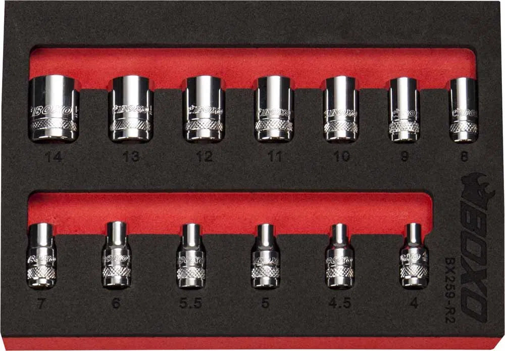 12 PT 1/4" Shallow Socket Set In EVA Foam By Boxo