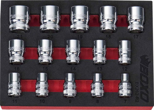 12 PT 3/8" Shallow Socket Set In EVA Foam By Boxo