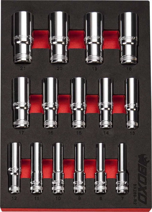 12 PT 3/8" Semi Deep Socket Set In EVA Foam By Boxo