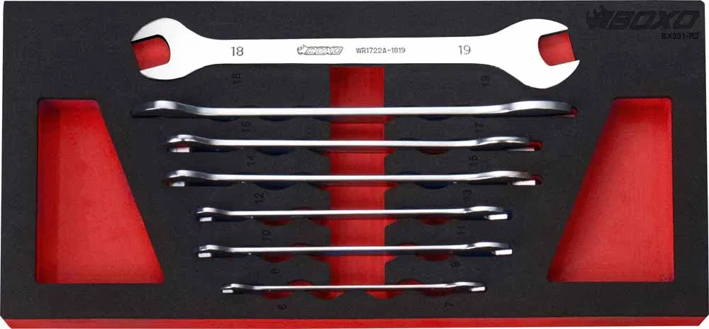 7 Pc Ultra Thin Double Open End Spanner Set In EVA Foam 6-19MM By Boxo