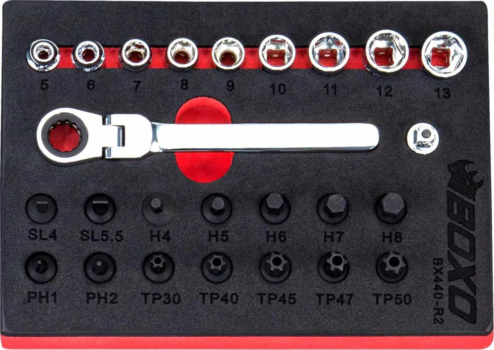 25 Pc 1/4" Dr. Low Profile Socket & Stubby Bit Socket Set By Boxo