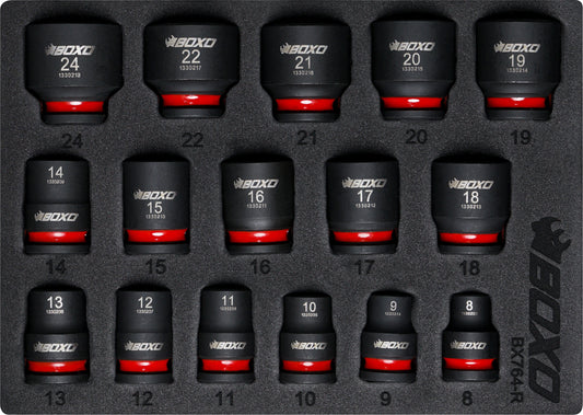 BOXO 16Pc 3/8" Shallow Impact Socket Set In EVA Foam