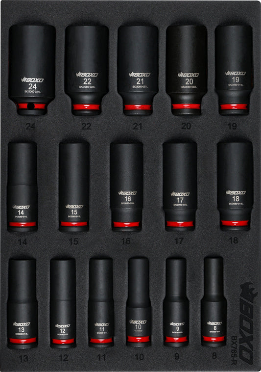 BOXO 16Pc 3/8" Deep Impact Socket Set In EVA Foam