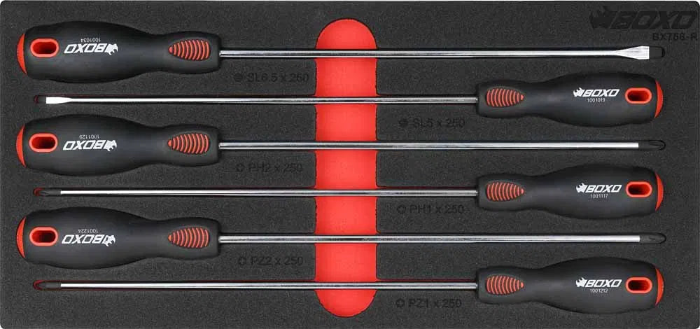 6pc 250mm long Screwdriver set in EVA Foam Red By Boxo