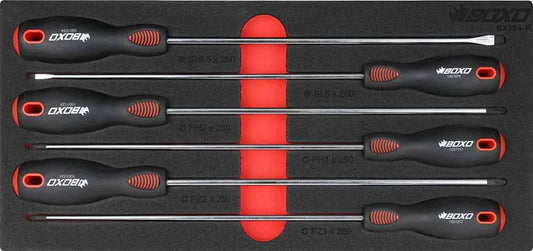 6pc 250mm long Screwdriver set in EVA Foam Red By Boxo