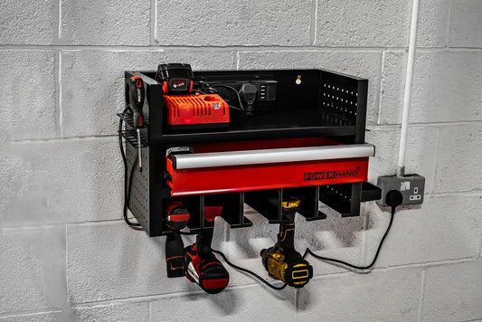 Powertool Storage Rack single drawer w/ Power Bank + USB By Powerhand