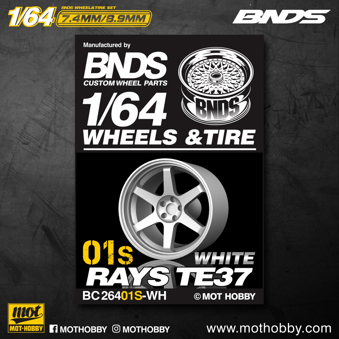 Mot Hobby BNDS . ABS Plastic 1/64 Wheel and Tire Sets - GUN METAL - Select Options From Menu