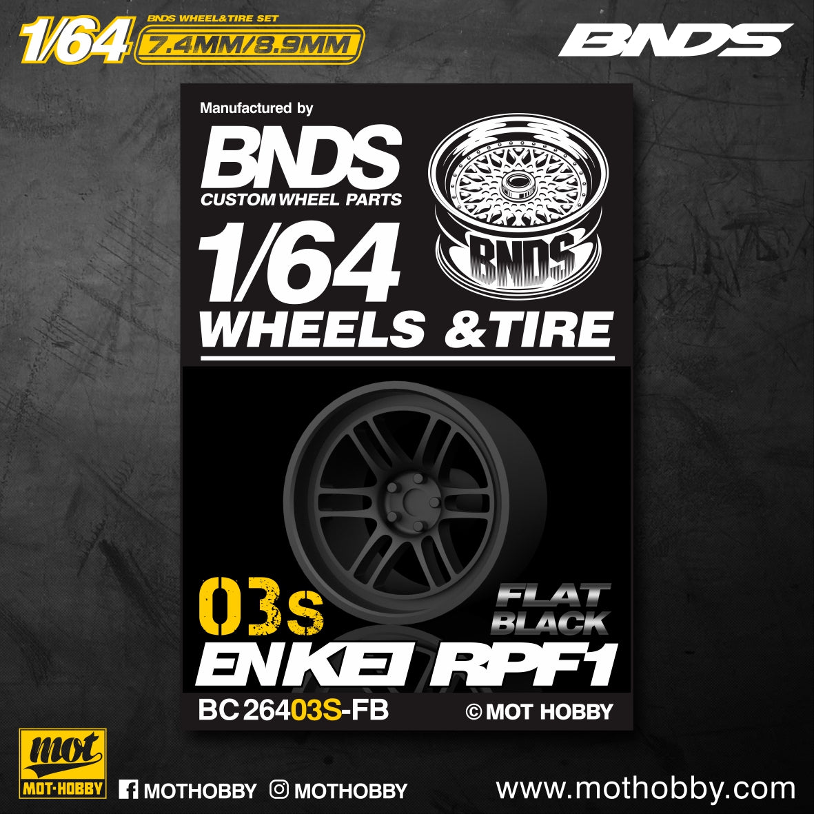 Mot Hobby BNDS . ABS Plastic 1/64 Wheel and Tire Sets - BLACK CHROME - Select Options From Menu