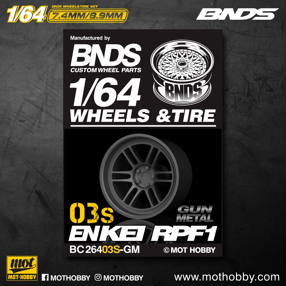 Mot Hobby BNDS . ABS Plastic 1/64 Wheel and Tire Sets - BLACK CHROME - Select Options From Menu