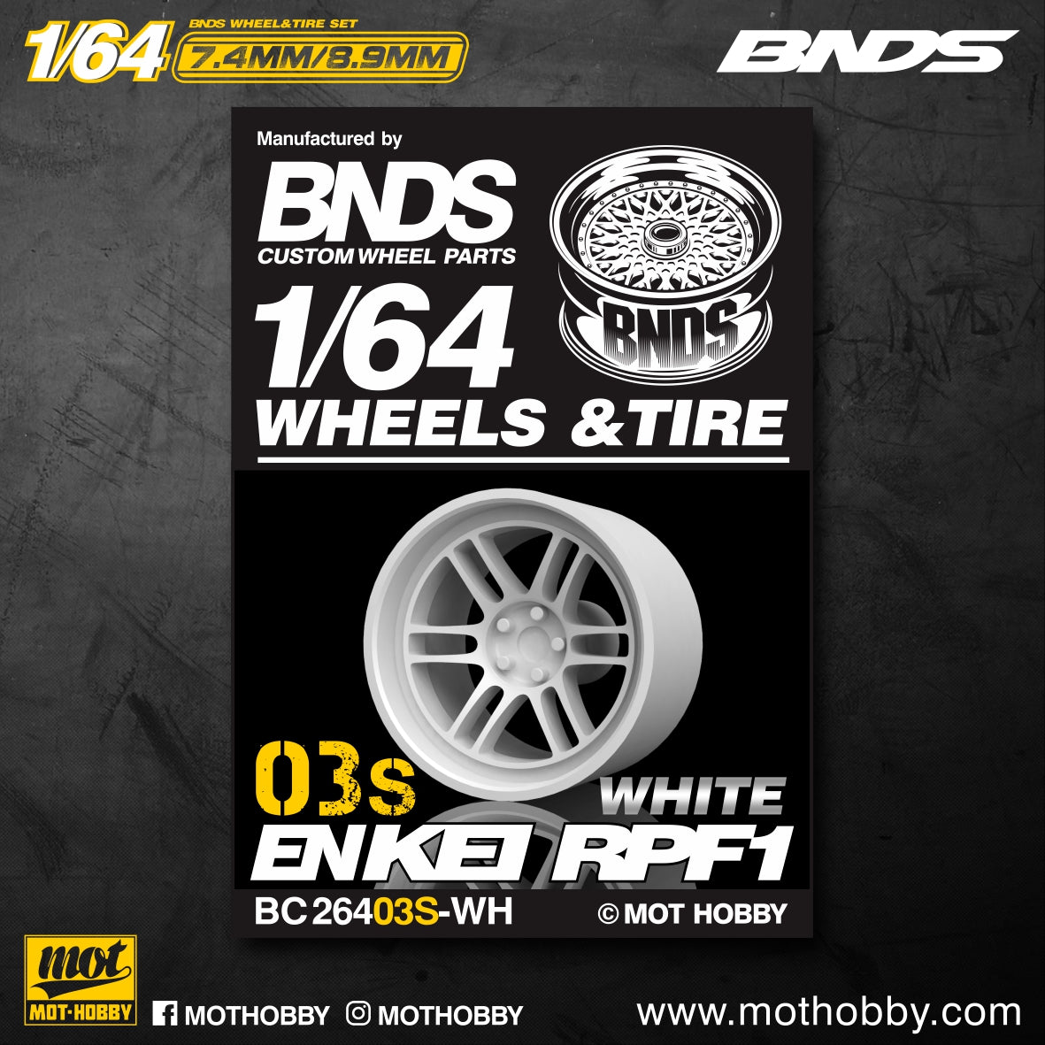 Mot Hobby BNDS . ABS Plastic 1/64 Wheel and Tire Sets - GUN METAL - Select Options From Menu