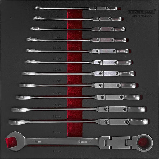 12pc double-jointed combi/ratcheting spanner set By Powerhand