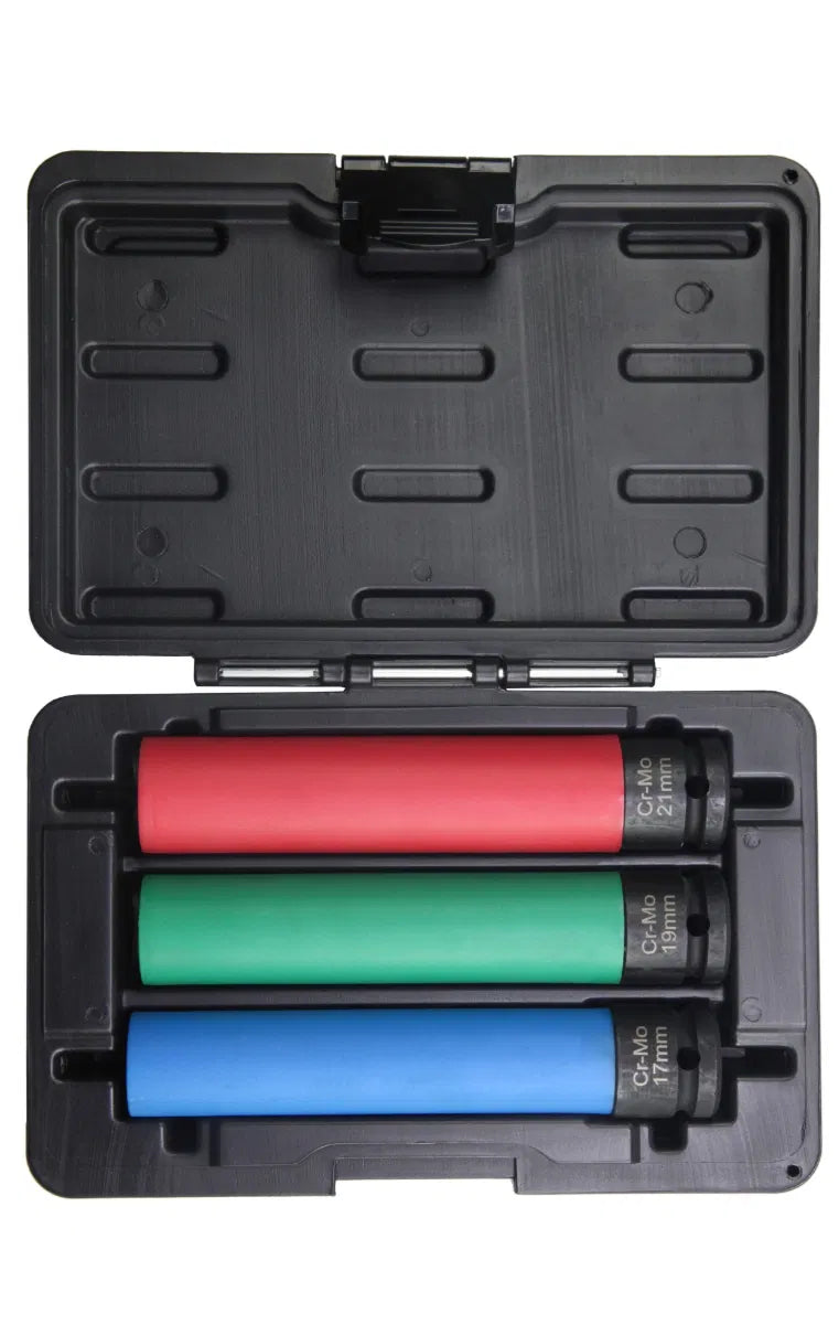 3 Pcs 1/2" Drive Extra Long Wheel Nut Socket Set By Powerhand