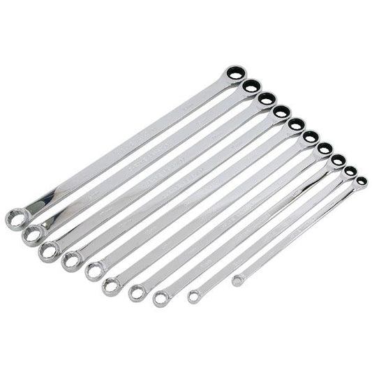 Ring Ratchet Spanner Set Extra Long Box End Wrench 10 Piece Set Sizes 8.10.12.13.14.15.16.17.18.19mm  Supplied in a Wallet By Neilsen