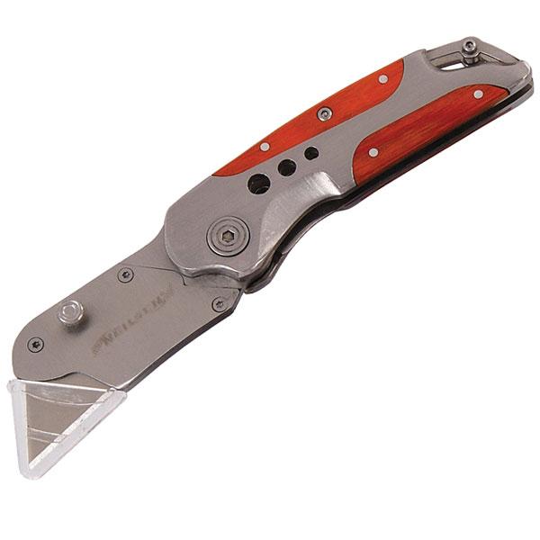 Folding Lock-back Utility Knife Stainless Steel Body With Wooden Grip By Neilsen