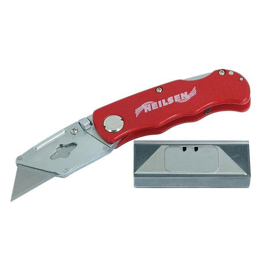 Folding Lock-back Utility Knife Red Body With Pocket Clip And 10 Blades By Neilsen