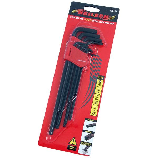 Torx Star Key Set 9 Piece Ball Point Extra Long By Neilsen