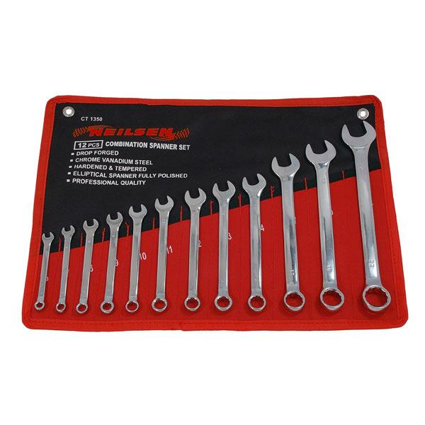 Combination Spanner Set Metric Sizes - 6. 7. 8. 9. 10. 11. 12. 13. 14. 17. 19. 22mm Supplied in a Wallet 12 Piece Set By Neilsen