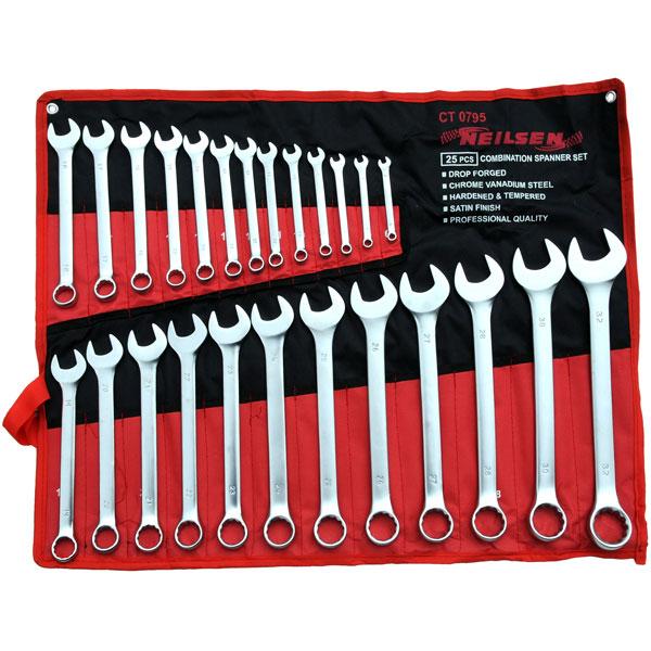 Combination Spanner Set Metric 25 Piece Set Sizes 6-32mm Supplied in a Wallet By Neilsen