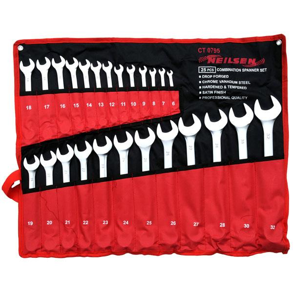 Combination Spanner Set Metric 25 Piece Set Sizes 6-32mm Supplied in a Wallet By Neilsen