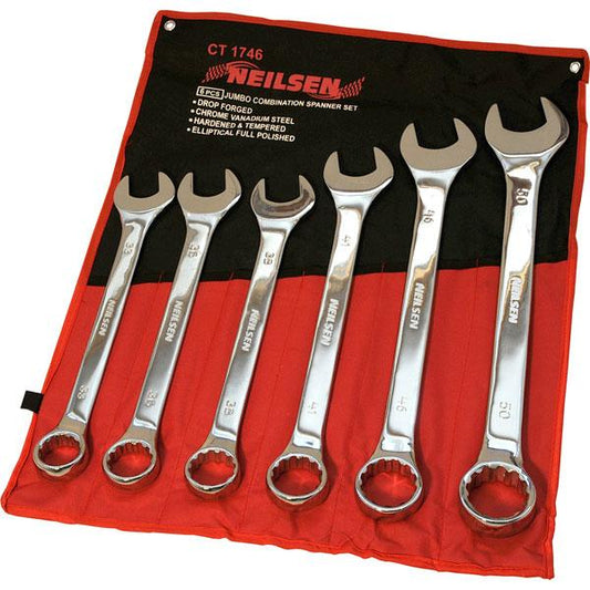 Combination Spanner 5 Piece Jumbo Set Sizes 33. 36. 38. 41. 46. 50mm By Neilsen