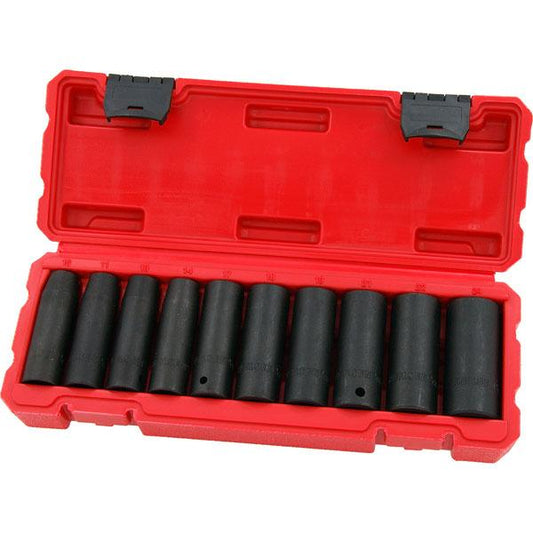 Socket Set 10 Piece 1/2 Inch Drive Deep Impact Sizes 10. 11. 13. 14. 17. 18. 19. 21. 22. 24mm By Neilsen