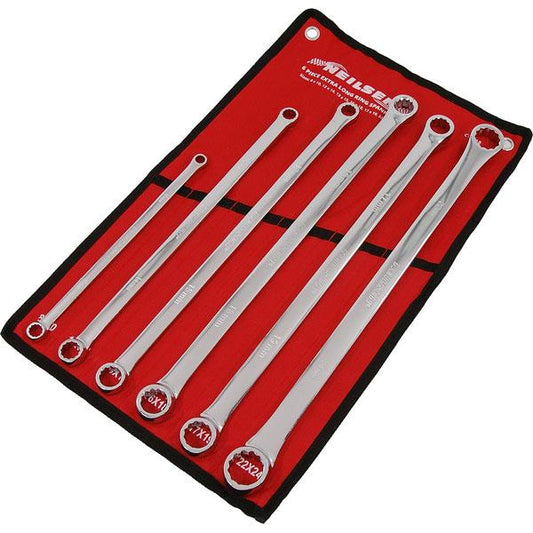 Ring Spanner Set Extra Long Box End Wrench 6 Piece Set Sizes 8.10.12.14.13.15.16.18.17.19.22.24mm  Supplied in a Wallet By Neilsen