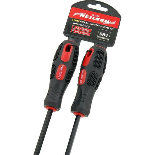 Extra Long 450mm Radiator Clip Screwdrivers Phillips And Flat 2 Piece Set By Neilsen