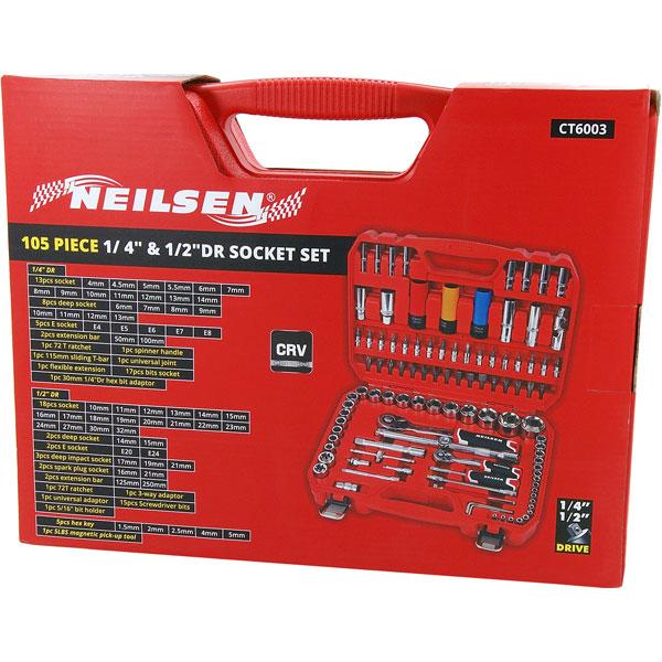 105pc 1/2 & 1/4 inch Drive Socket and Bit Set By Neilsen