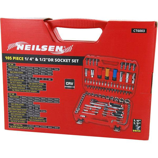 105pc 1/2 & 1/4 inch Drive Socket and Bit Set By Neilsen