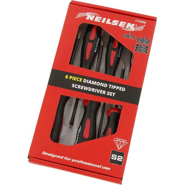 Diamond Tipped Screwdriver Set 6 Piece By Neilsen