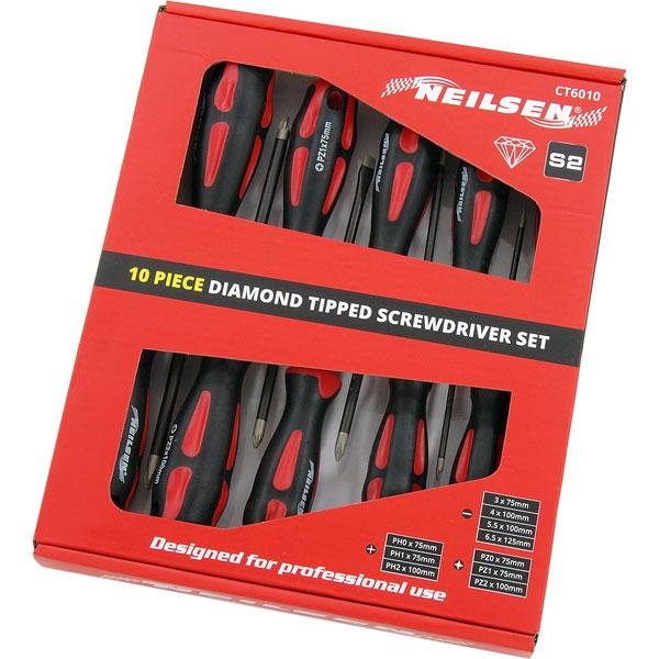 Diamond Tipped Screwdriver Set 10 Piece By Neilsen