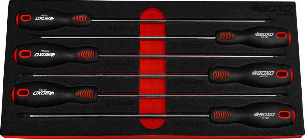 6pc Torx Screwdriver 250mm Long Set Red By Boxo